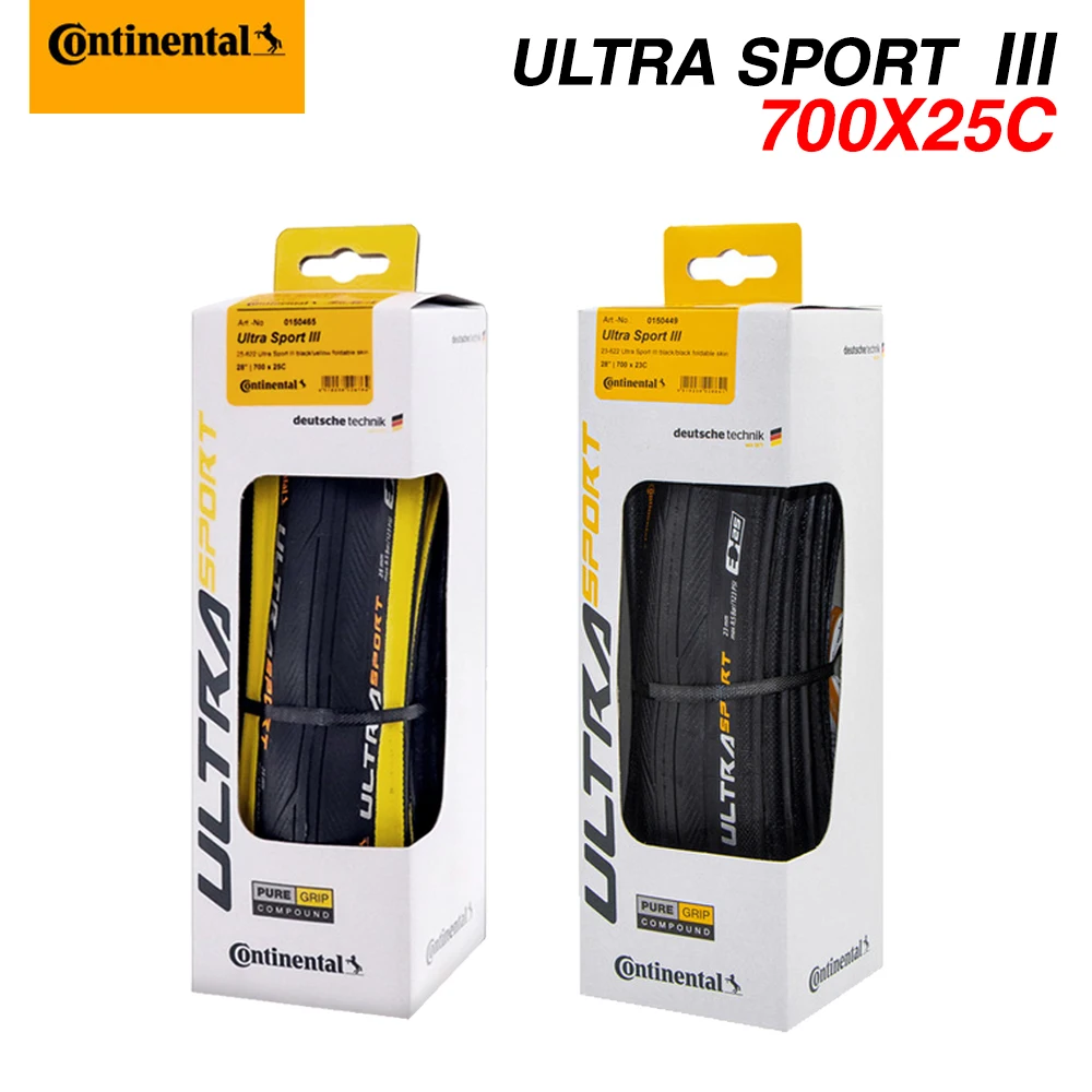 1 пара шин Continental Road Ultra Sport III 700x25C черно желтые Складные шины PureGrip 3 для дорожного