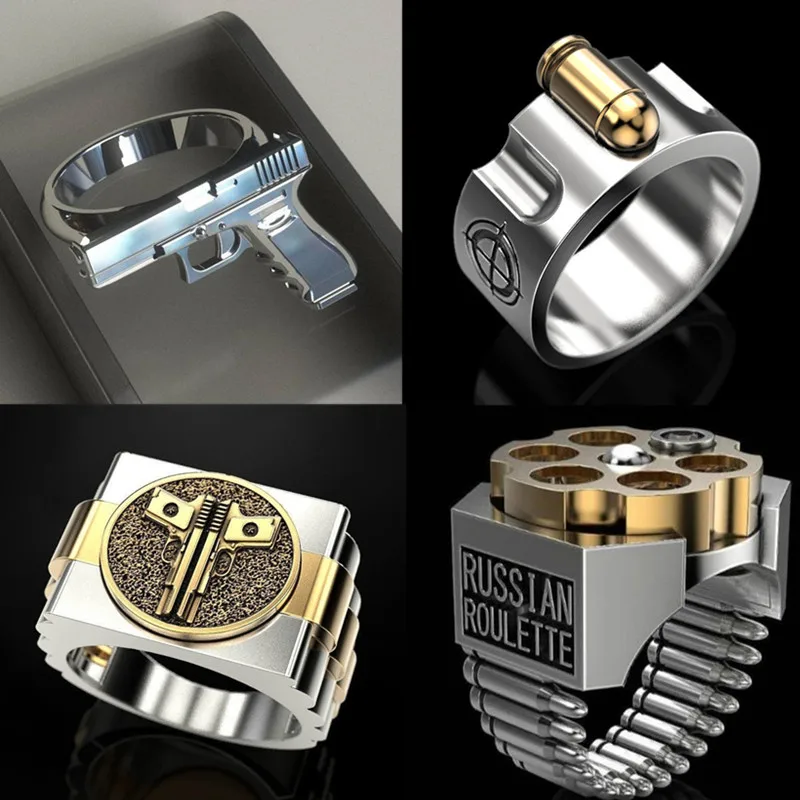 

FDLK Unique Gun Rings Personality Gothic Punk Style Vintage Rifle Rings Motorcycle Party Hip Hop Rock Rings for Men Jewelry
