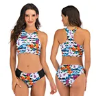 Женский спортивный купальник из двух частей, короткий топ с глубоким вырезом, бикини с треугольным низом, купальный костюм, пляжная одежда