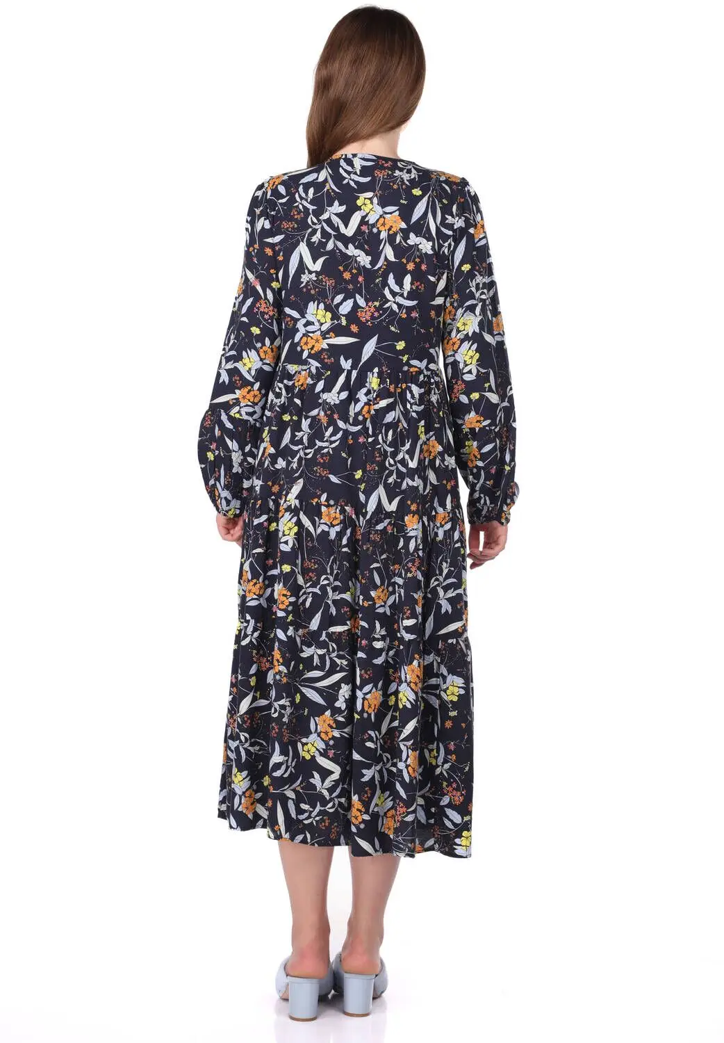 

Frilly Long Sleeve Patterned Dress