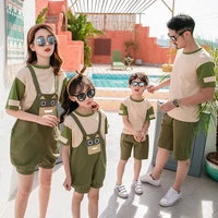 summer couples set pure cotton family matching clothes mother daughter cute t shirt and belt shorts suit casual dad son set new