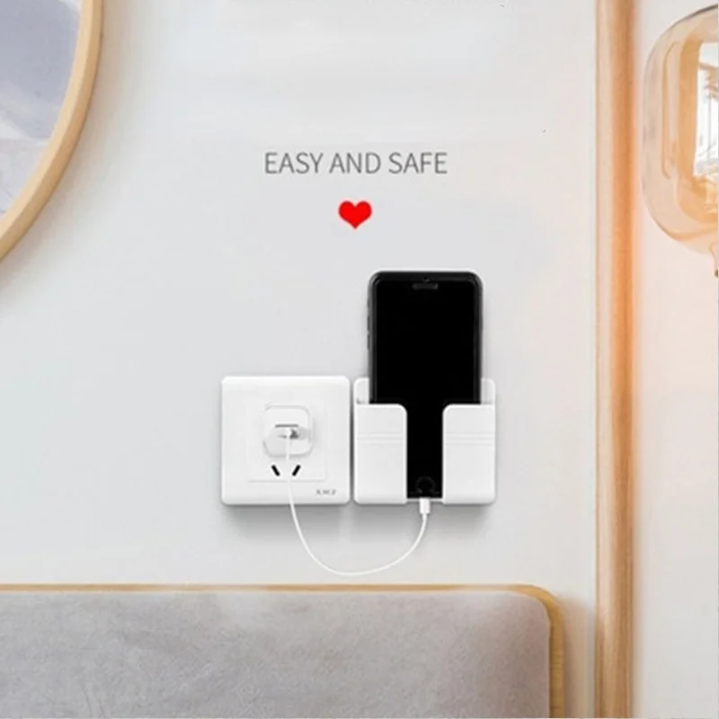 

Mobile Phone Charging Hanging Holder Multifunction Wall Mounted Plug Bracket Remote Control Mounted Storage Box Kitchen Items