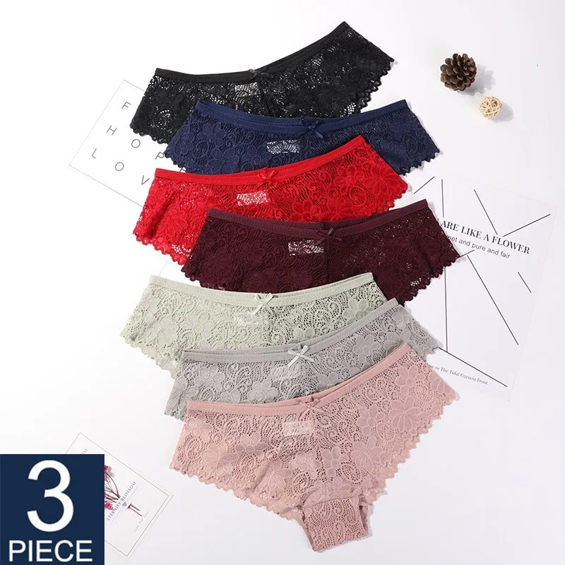 

3Pcs Sexy Lace Panties Women Fashion Seamless Lingerie Tempting Briefs High Quality Women's Underpant Intimates Underwear