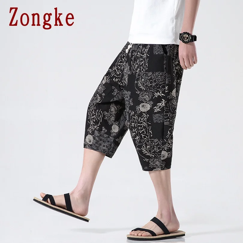 

Zongke Cotton Linen Casual Pants Men Clothing Chinese Style Calf-Length Sweatpants Men Japanese Streetwear Men Pants M-5XL 2021