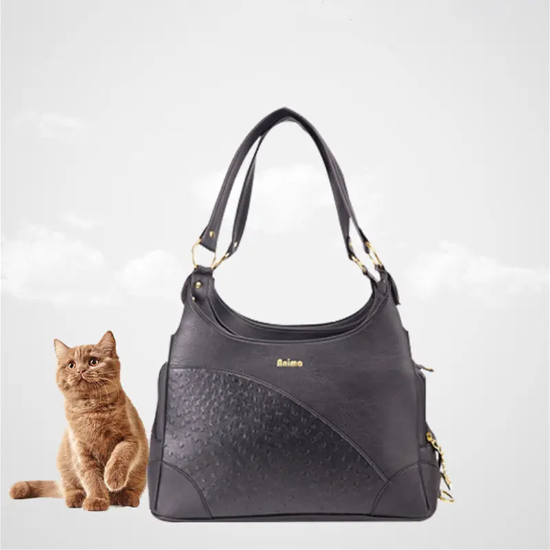 

Fashion Pet Dog Solid Black Leather All Season Suitable Bag Breathable Outdoor Travel Carries Slings Bags For Small Dogs Cats