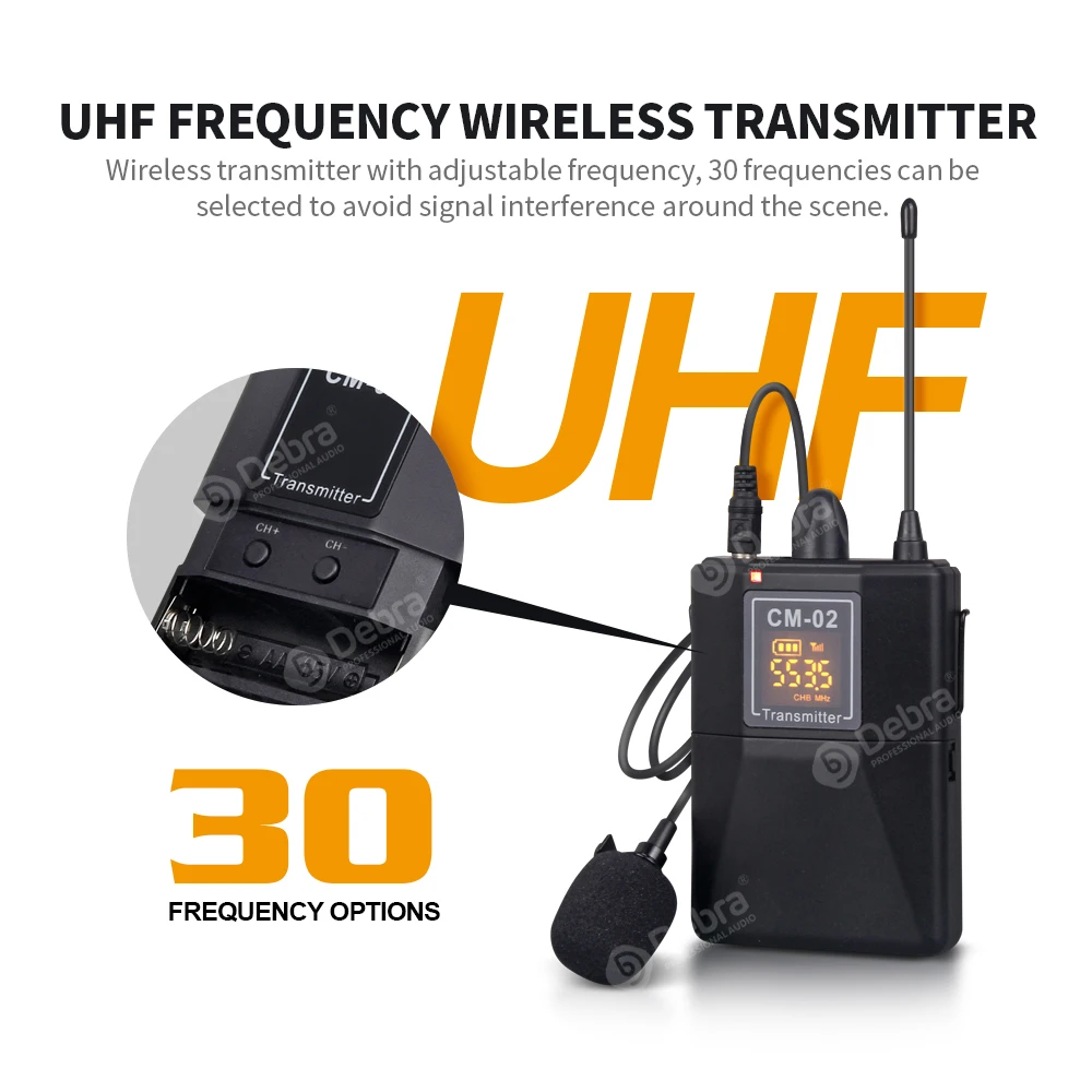 Беспроводной петличный микрофон CM01/02 UHF 30 выбираемых каналов диапазон 50 м для