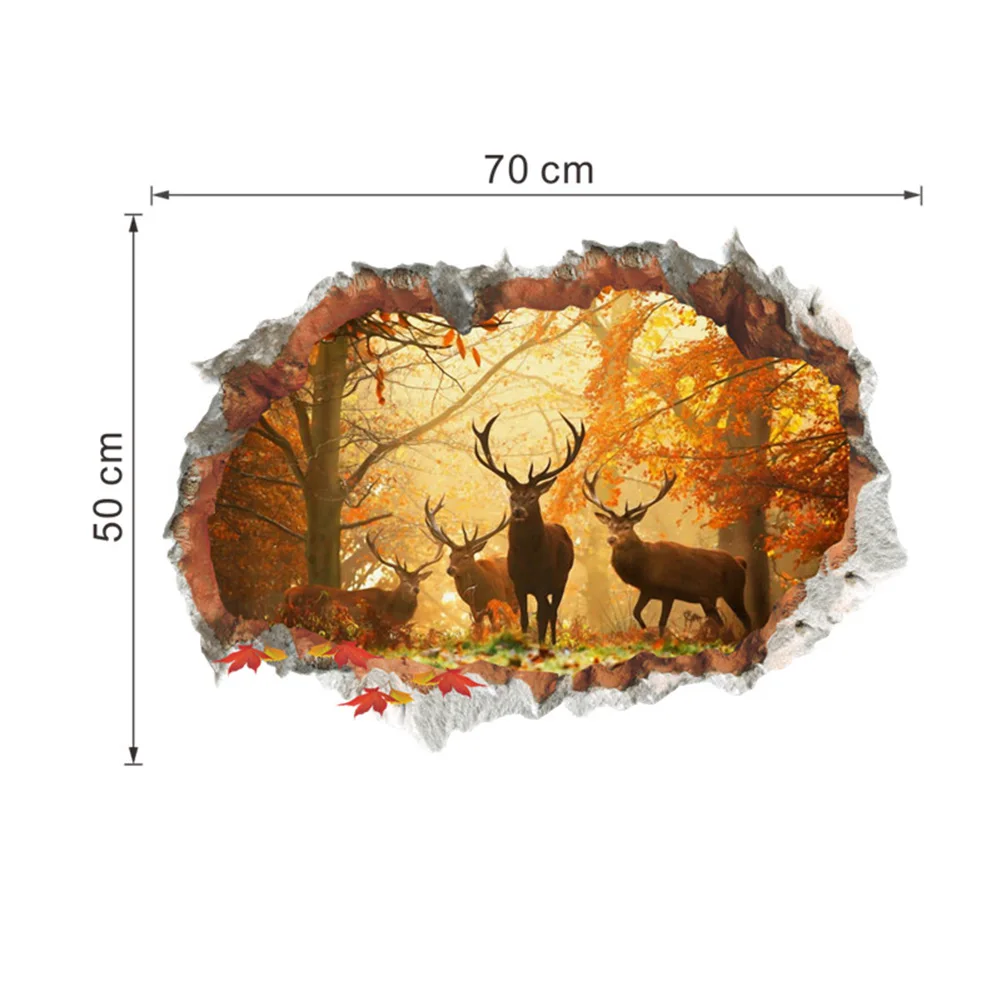 

Europe Style Landscape Wallpaper Diy Animal Deer Starry Sky Mural Art Decal 3D Broken Wall Hole Wall Stickers Home Decoration