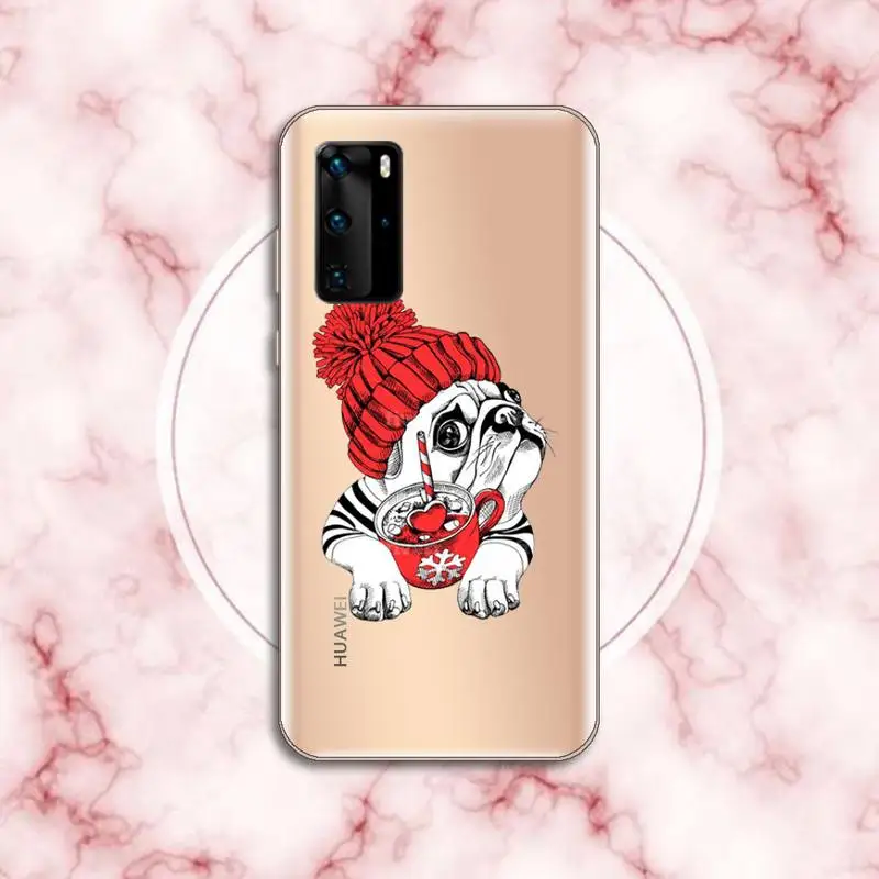 

dog puppy Pug Bulldog Phone Case Transparent for Huawei P20 P30 P40 honor 8 10i P smart 2019 Samsung A71 A21S S10 20 plus