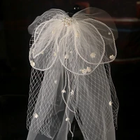 mori short net flower veil fairy simple retro white wedding bridal hair accessories