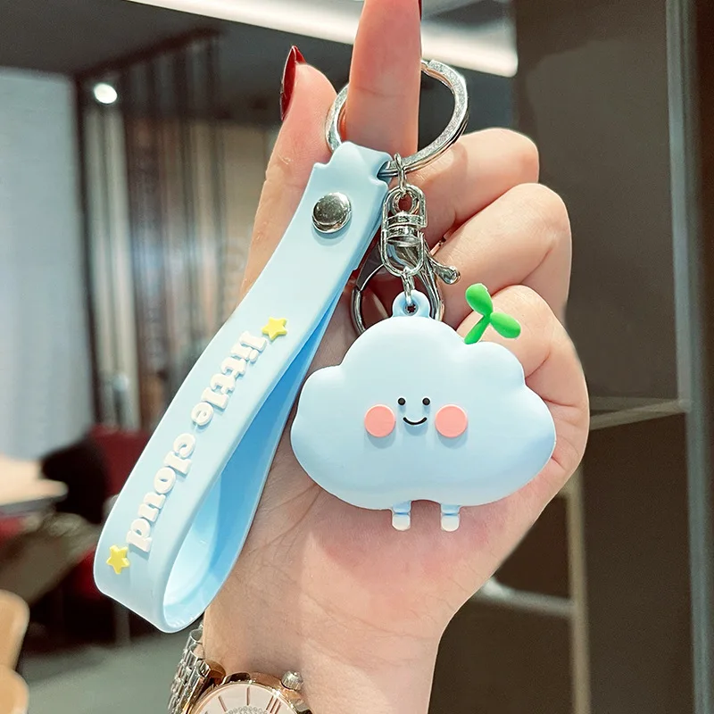 

Creative Cartoon Cute Little Grass Cloud Keychain Soft Rubber Doll Car Keyring Bag Pendant Friend Holiday Best Gift Accessories