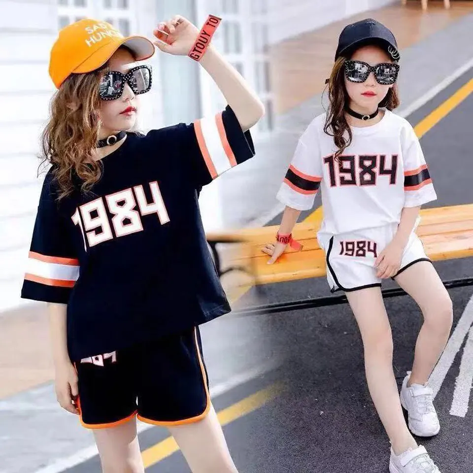 

Summer Girls Clothing Sets T-shirt +Shorts 2Pcs Suits 4 5 6 7 8 9 10 12 14Years Kids Clothing For Girls Casual Sport Outfits
