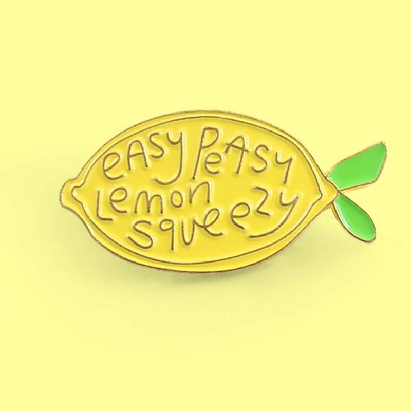 New Cute Yellow Lemon Fruit Brooch ‘Easy Peasy Lemon Squeezy’ Yellow Lemon Bright Enamel Pins badge  backpack lapel Brooches