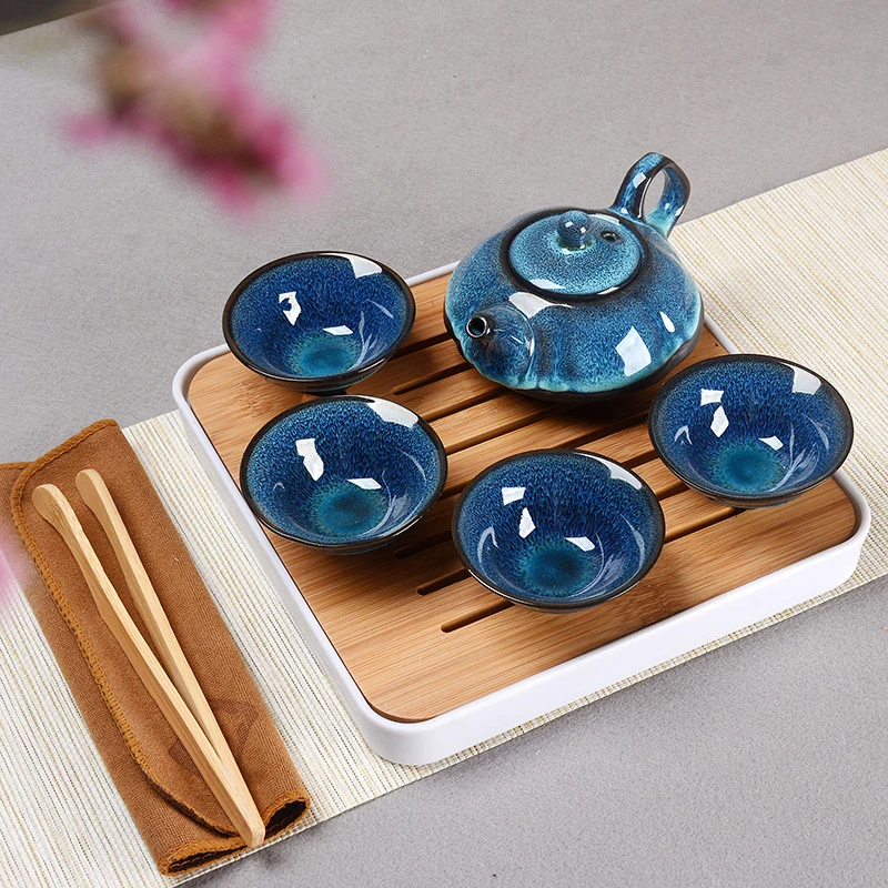 

Дорожный чайный сервиз «звездное небо» I,Jingdezhen temmoku глазурованный изысканный набор кунг-фу чайная чашка портативный чайник Gaiwan чайные чашки...