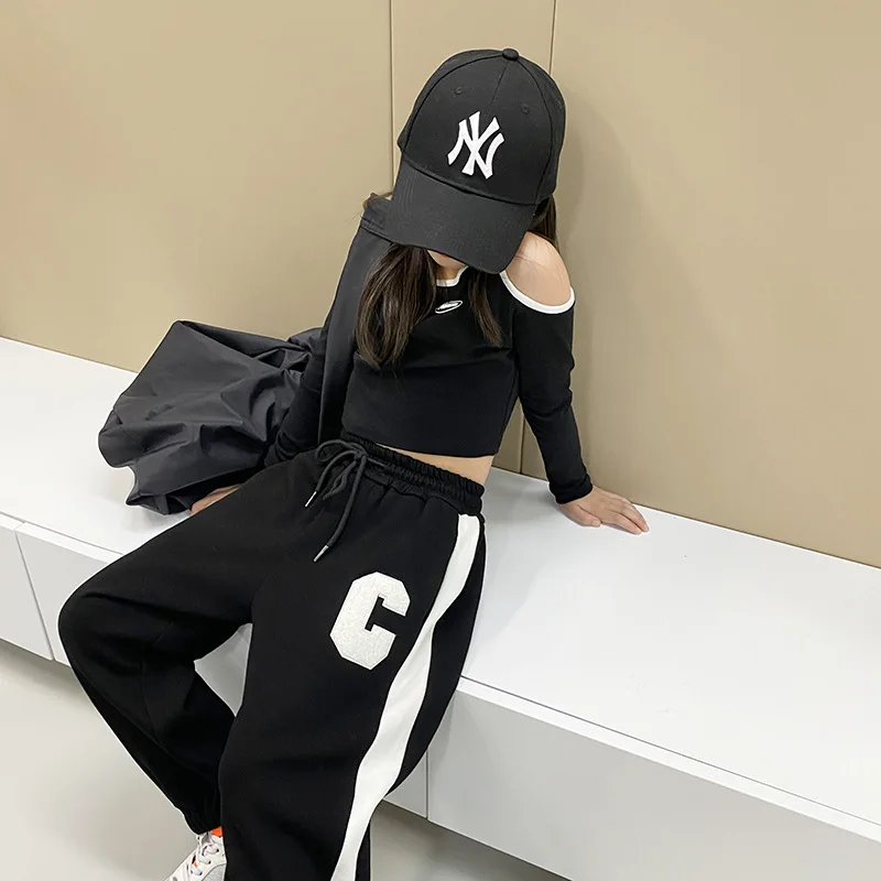 

Girls autumn bottoming shirt T-shirt 2021 new girls strapless design hip-hop wear labeling shirt