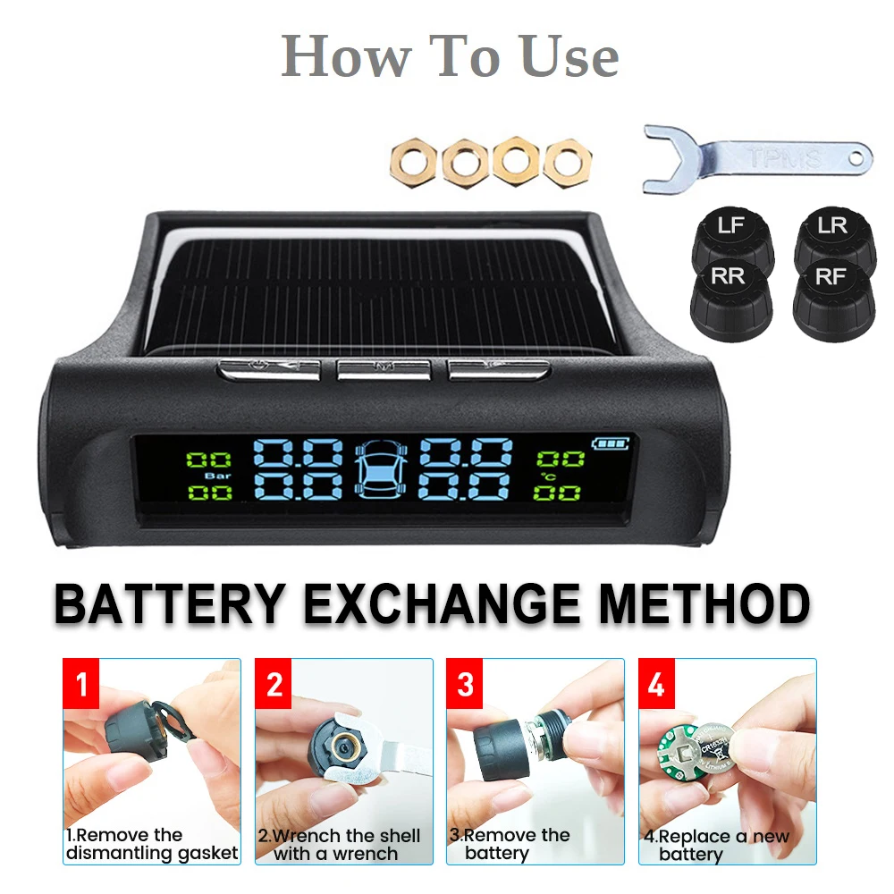 

Podofo Smart Car TPMS Tyre Pressure Monitoring System Solar Power Digital LCD Display Auto Security Alarm Systems Tyre Pressure