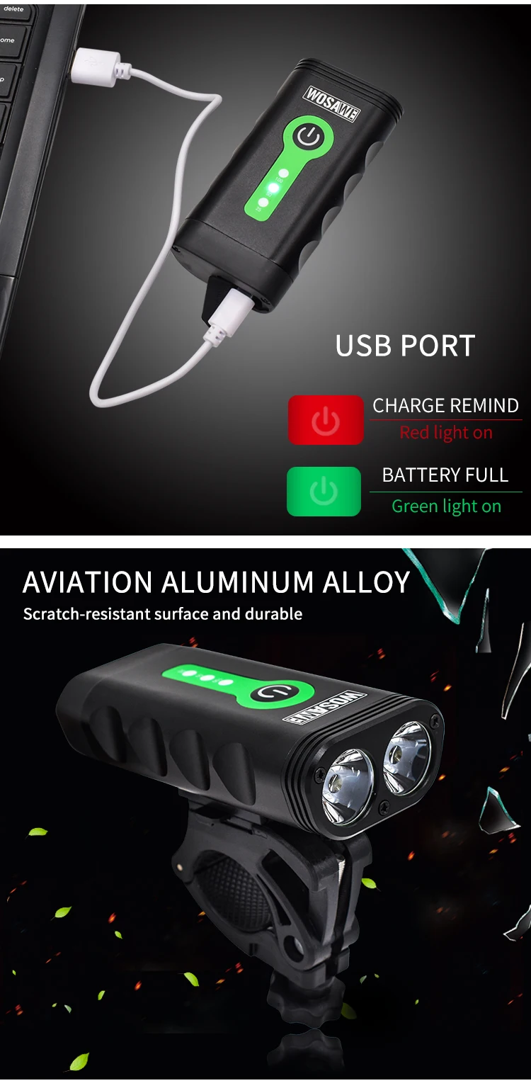 WOSAWE USB Аксессуары для велосипеда перезаряжаемый велосипедный фонарь на руль велосипедный светодиодный светильник 18650 Батарея Вспышка светильник фонарь передняя лампа