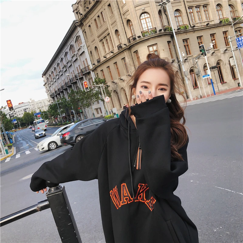 L-3XL New Fall Winter Women Letter Print Loose hoodies Dress Girl streetwear Trend Fashion Long Style Pullovers Sweatshirts