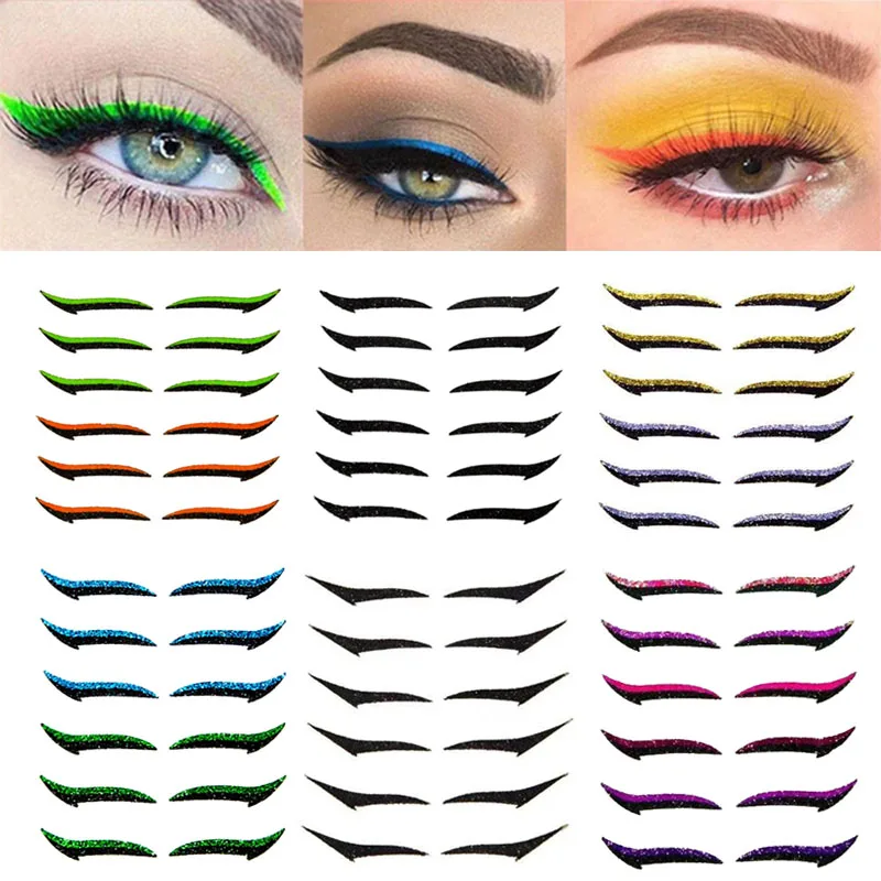 6 pairs Eyelid Line Stick Reusable Eyeliner Stickers Cat Eye Makeup Wing-Tip Sticker Kit Lazy Person Eyeliner Makeup Sticker NEW