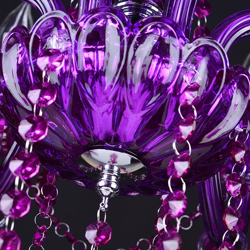 

New crystal chandelier purple lampshades for living dining room lustres de cristal para sala modern chandeliers lighting fixture