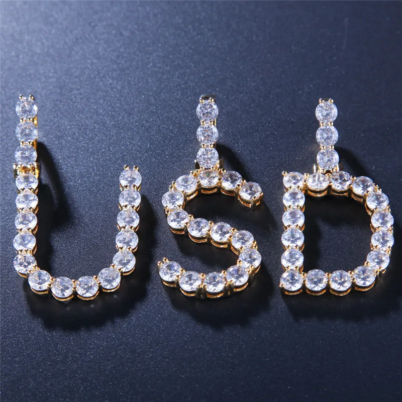 Iced Out Intial кулон из букв с теннисная цепочка A-Z кубического циркония Ожерелье для мужчин и женщин подарки Мода хип хоп ювелирные изделия