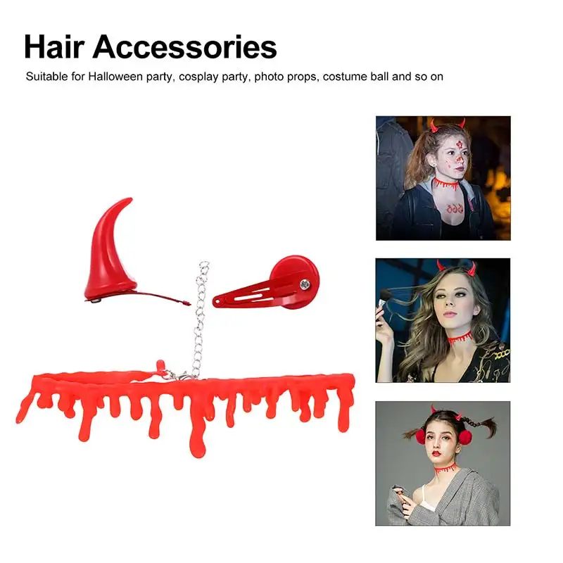 3 шт. регулируемый комплект ожерелья в форме дьявольского рога на Хэллоуин с