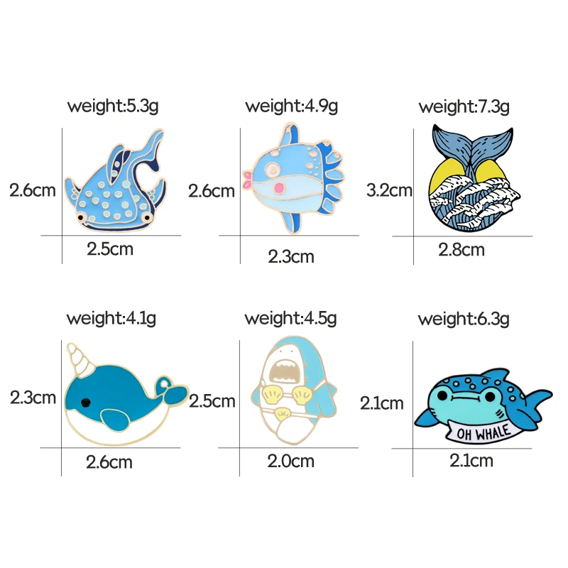 Эмалевые броши в виде мультяшного акулы Кита волны океана креативные на лацкан с