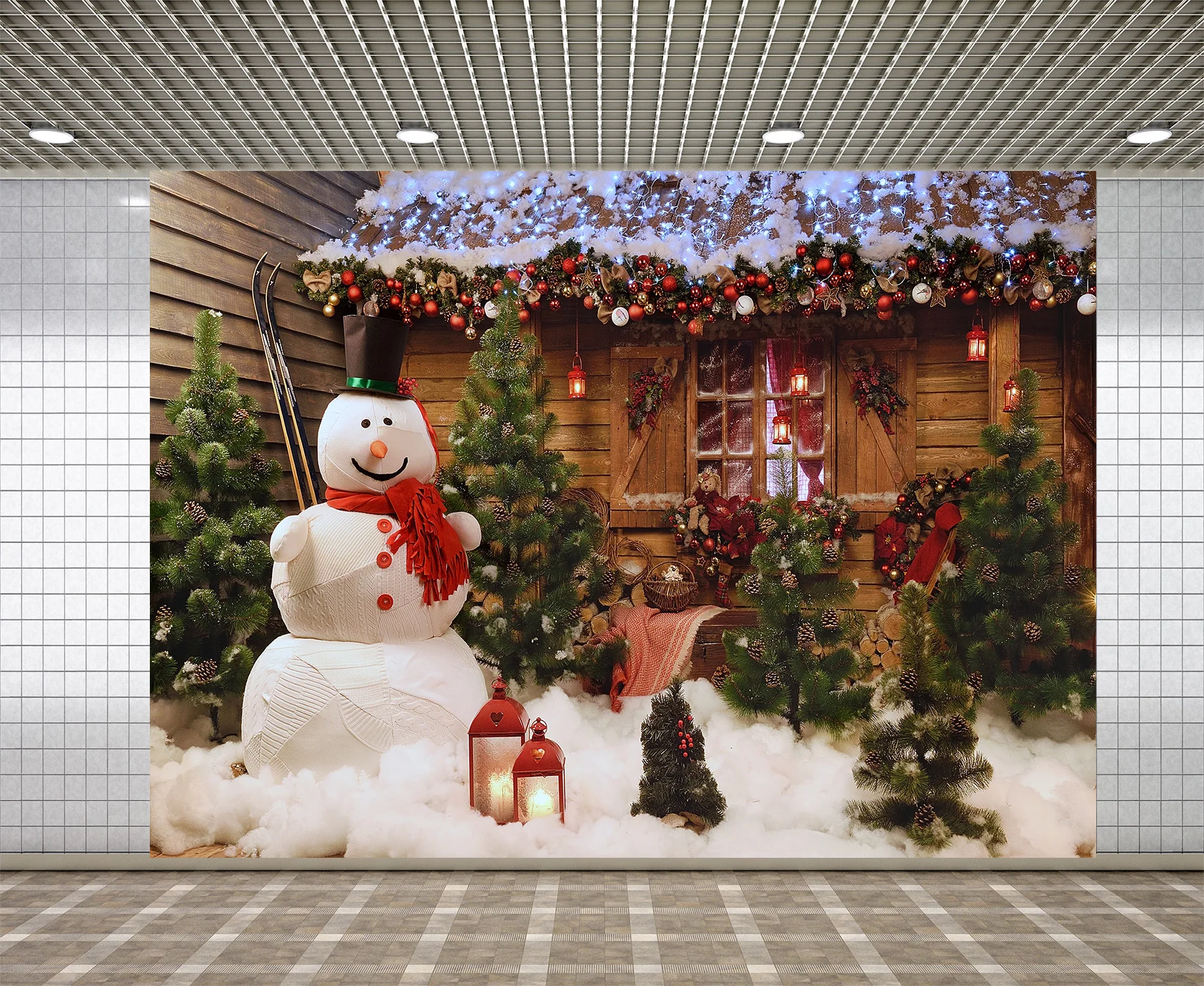 

Lyavshi Photography Backdrop Christmas Tree Cute Snowman Holiday Home Gifts Background Xmas Party Decoration Studio Props