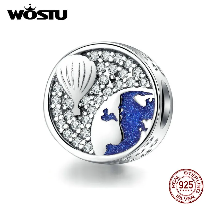 WOSTU Горячая Мода 925 пробы Серебряный воздушный шар бусины циркон круглый талисманы подходят браслет DIY ожерелье ювелирные изделия CQC1345