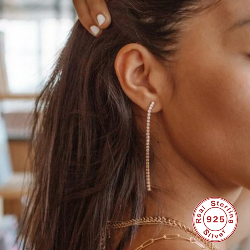 

BOAKO Tassel Chain Earrings For Women 925 Sterling Silver Earrings Dangle Piercing Jewelry Ear Cuffs Pendientes Kolczyki #11.5