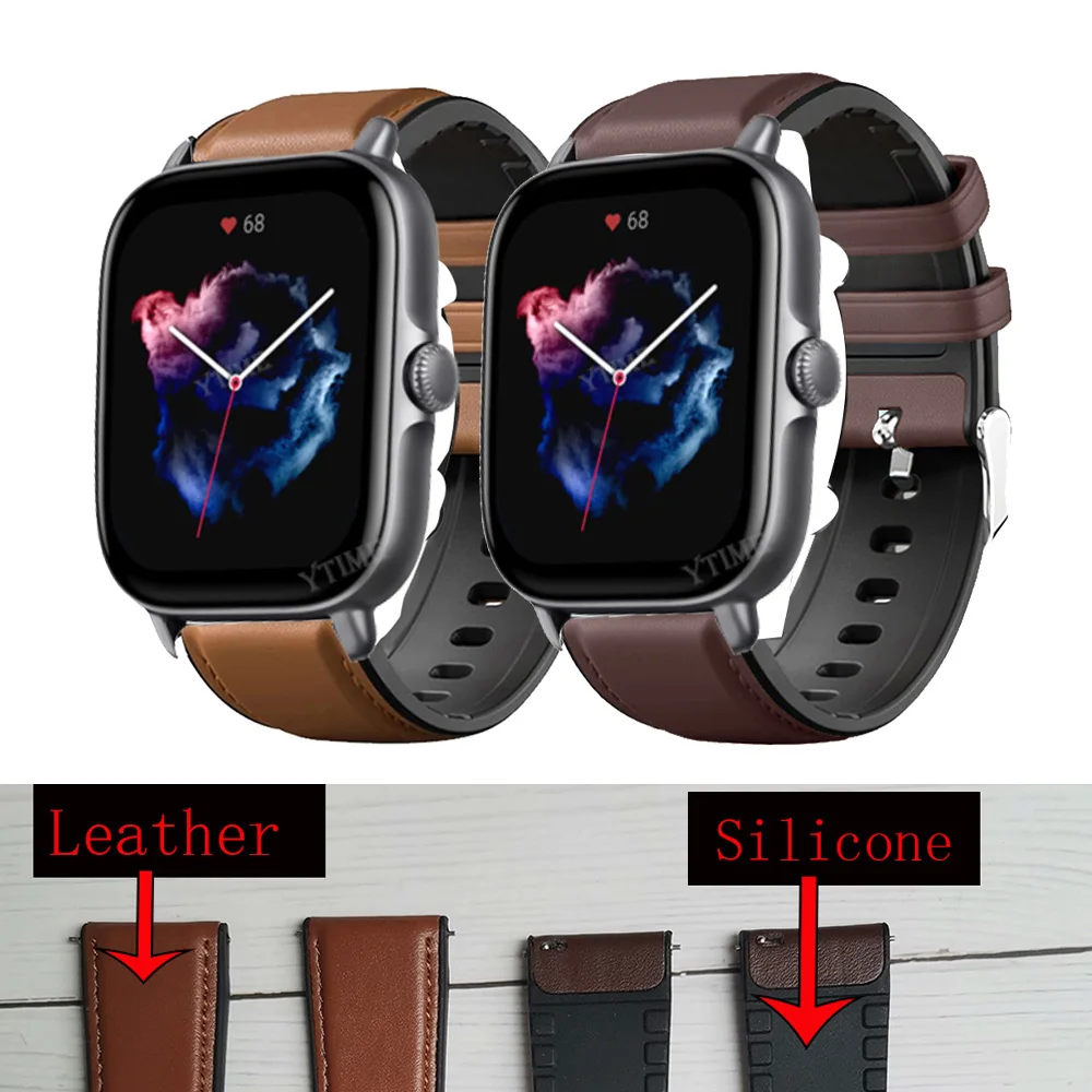 

20mm Quick Release Silicone Leather Watchband For Huami Amazfit GTS 3 Watch Strap For Amazfit GTS 2Mini 2E Bip S U Pro Wristband