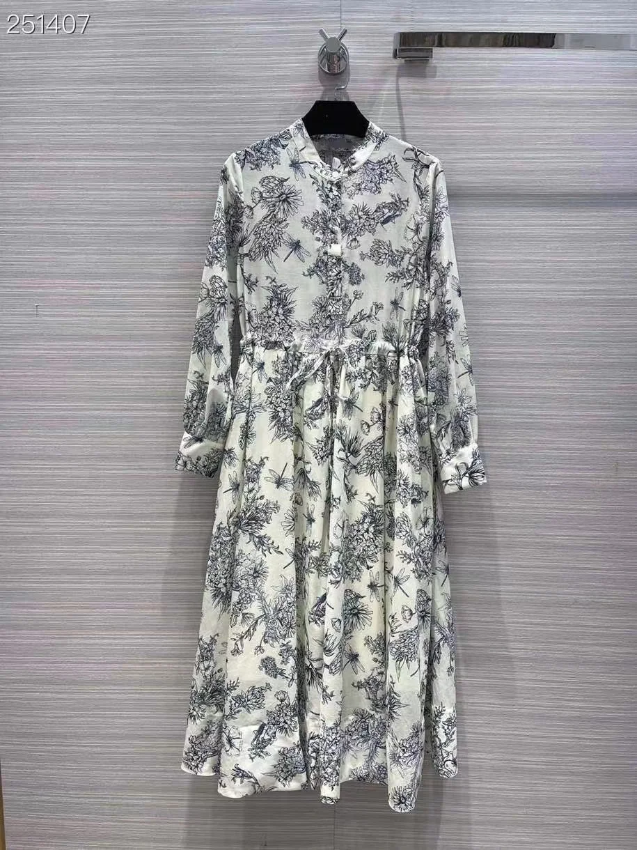 

Fyion Holiday Dress Elegant 2022 Summer Spring New Fashion Design Women Waist Elastic Cotton Flower Print Velvet Midi Dress