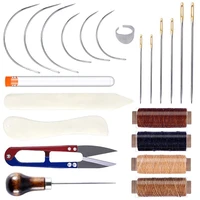 lmdz 22pcs leather craft hand stitching sewing tools awl waxed thread thimble kit folder paper creaser for beginner