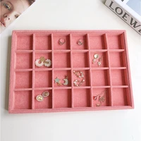 fashion hot sale pink velvet ring jewelry display organizer case holder necklace earrings storage box showcase jewelry stand