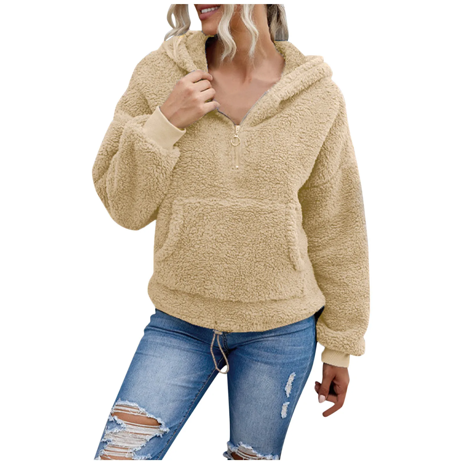 

Women Plush Sweatshirt Autumn Long Sleeve Turtleneck Double-Sided Fleece Pullovers Casual Warm Solid Street Female Hoodies