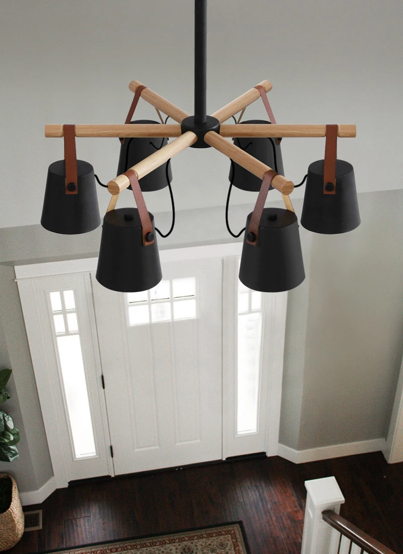 Люстра из твердого дерева и железа в скандинавском стиле E27 Светодиодная