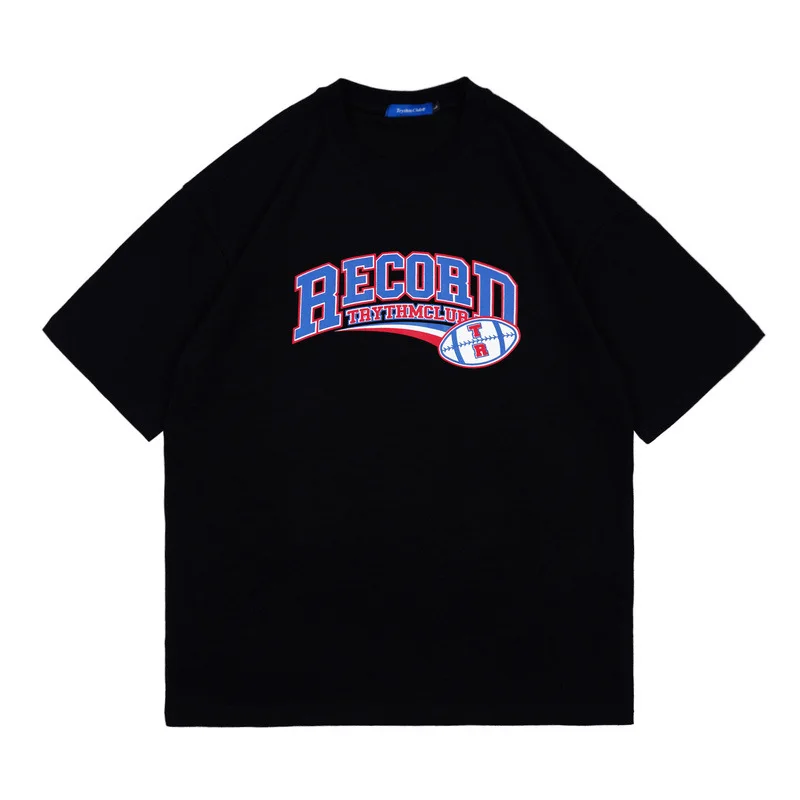 

2021 Short-Sleeved T-shirt Men's 2021 Spring and Summer New Hip Hop Ins Trendy Loose Letter Badge Printed All-Matching Top