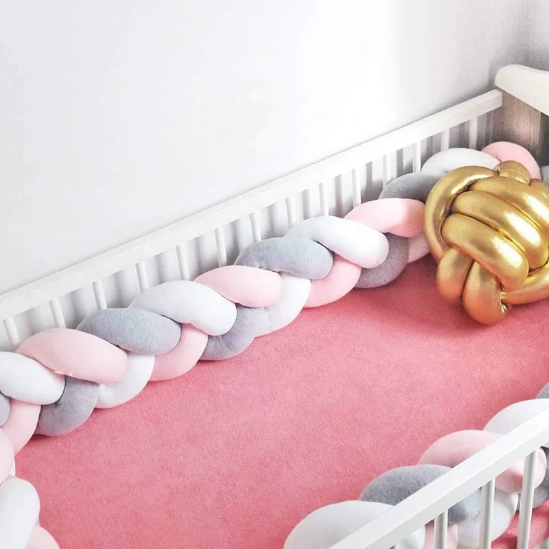 

Baby Crib Bumper Knotted Braided Plush Nursery Cradle Decor Newborn Gift Pillow Cushion Junior Bed Sleep Bumper (2 Meters, White