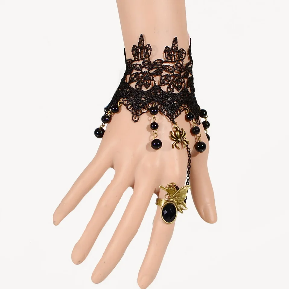 Яркий красный резиновый кружевной браслет на руку готический и винтажный Модный