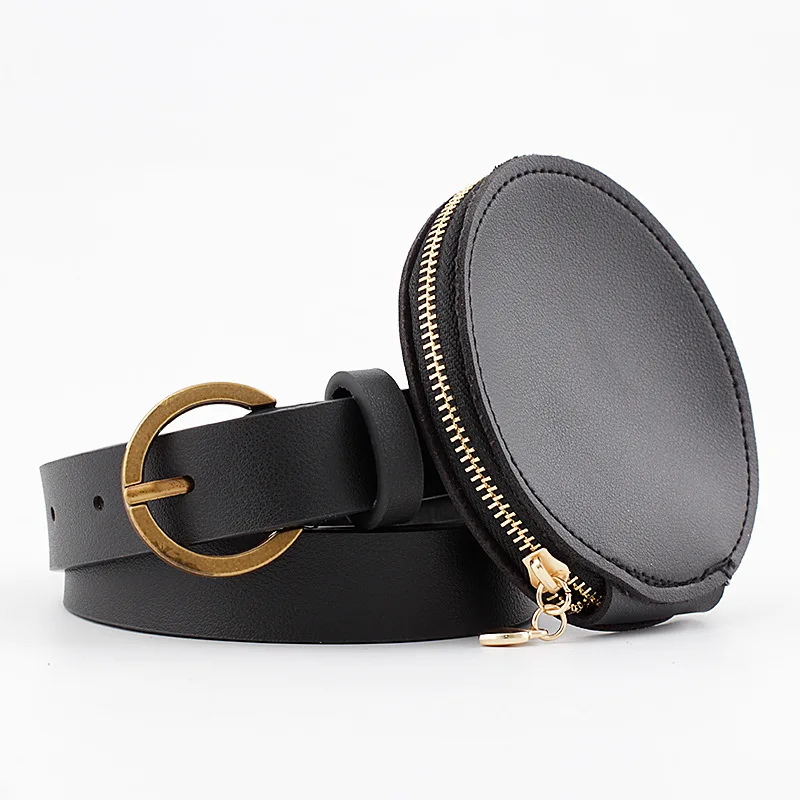 

2021 New Deduction side gold buckle jeans wild belts for women fashion Women's Waist belt bag Circle Pin Buckles Belt female