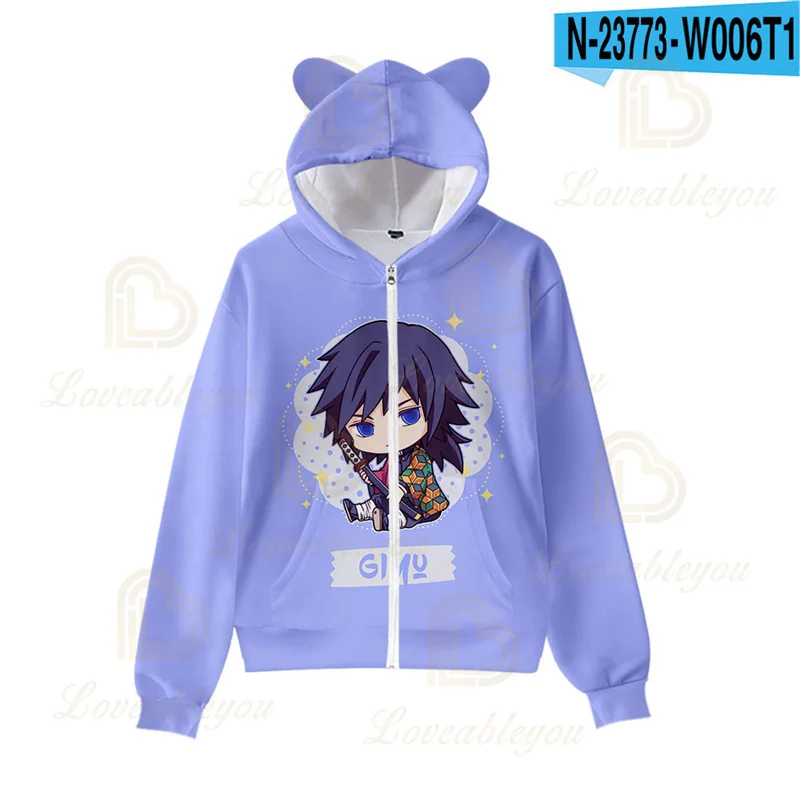 

Kamado Tanjirou Nezuko Hoodies Demon Slayer Kimetsu no Yaiba Costumes Tomioka Giyuu Zenitsu Printed Zipper Sweatshirts