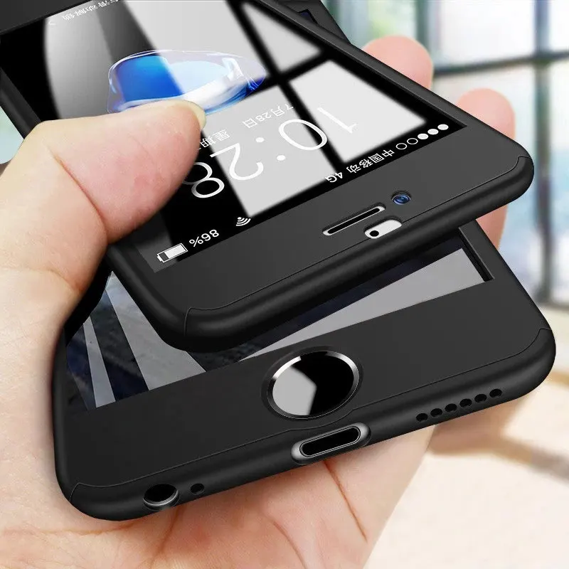 Чехол со стеклом и полным покрытием 360 градусов для iPhone 7 8 Plus защитный чехол 6 6s 11 Pro
