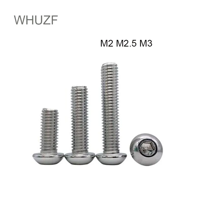 

WHUZF 100pcs M2 M2.5 M3 A2-70 304 Stainless Steel Screws ISO7380 Button Head Hex Hexagon Socket Allen Screw Bolts
