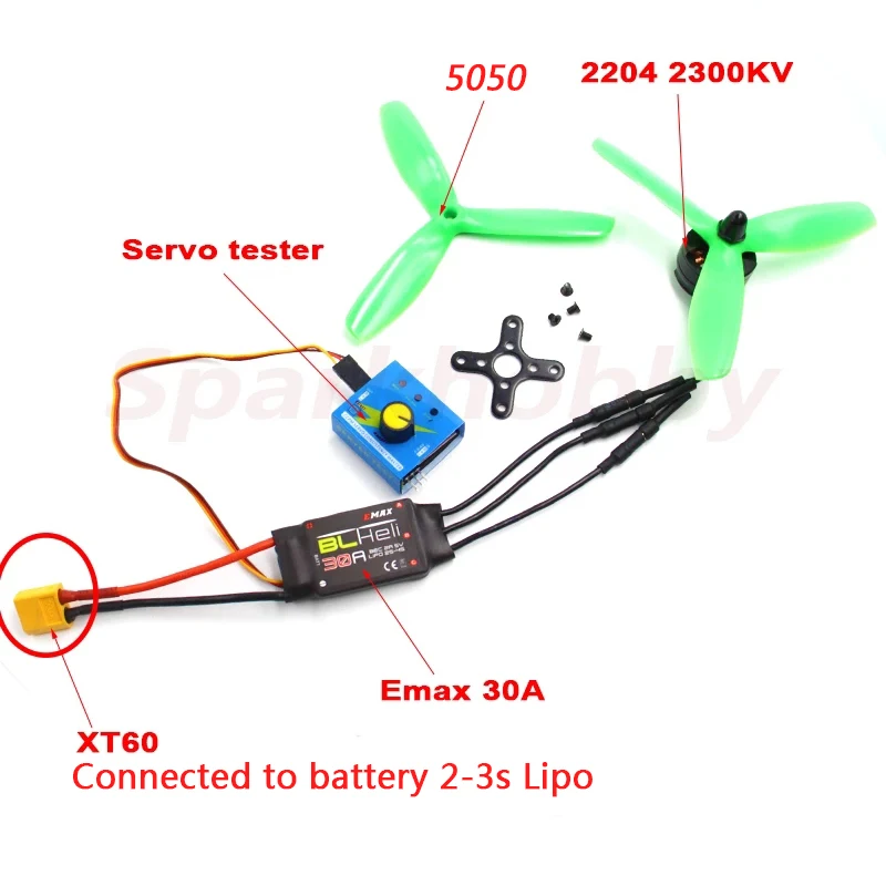 Мотор SPARKHOBBY 2204 2300KV EMAX BLHeli 30A ESC 3CH мульти тестер сервоприводов тестирование сервера 5050 пропеллер XT60 T Plug RC игрушечный веер DIY