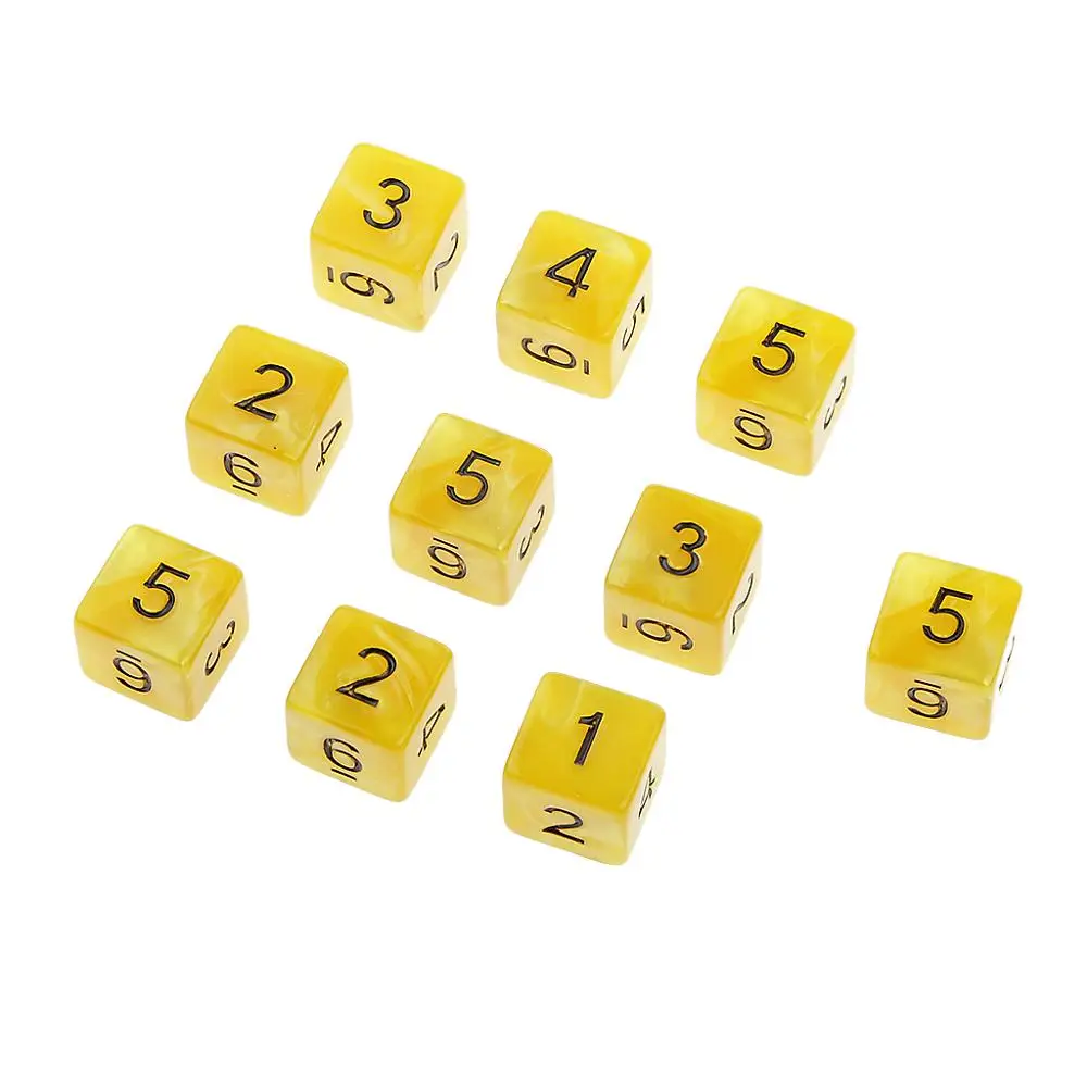 Yellow 6 Sided 10 шт./компл. D6 D10 игра кубик для настольной игры вечерние азартные игры в кости игра цифровой с разноцветным стороны многогранные кубики - Цвет: Yellow 6 Sided