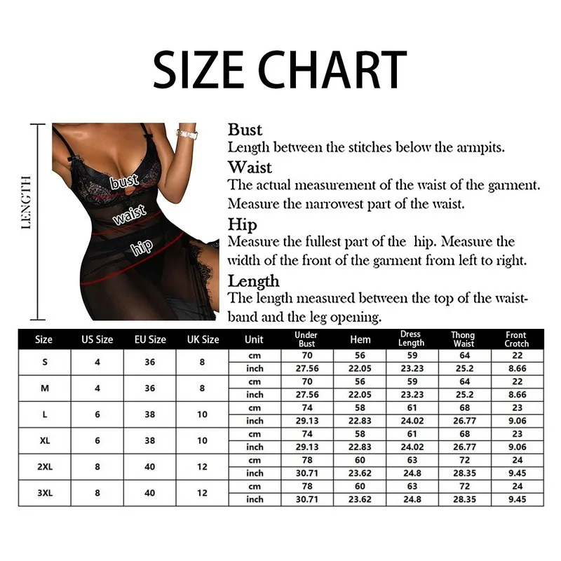 

WENYUJH Women Sexy Erotic Sling Lingerie Nightwear Lace Plus Size Sleepwear Night Dress With Thong Hollow Transluent Sleep Wear