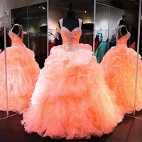 coral quinceanera dresses 2020 ball gown spaghetti ruffles beaded crystals cheap quinceanera dress vestidos de 15 anos prom gown