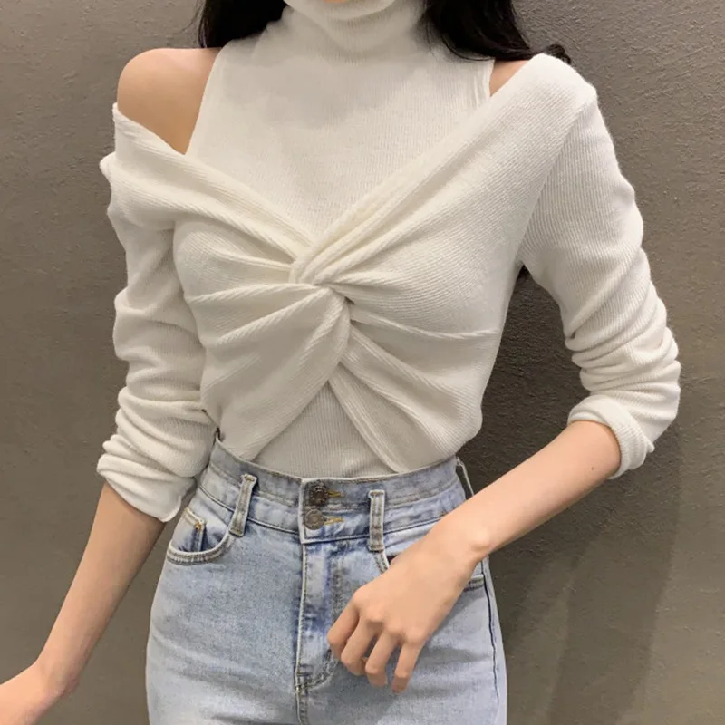 

Женский свитер с вырезами, вязаный пуловер с длинным рукавом и открытыми плечами, свободный свитер, весна 2021