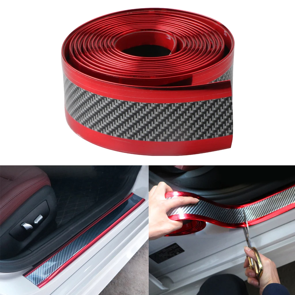 Наклейка на порог автомобиля защитная лента бампер углеродное волокно