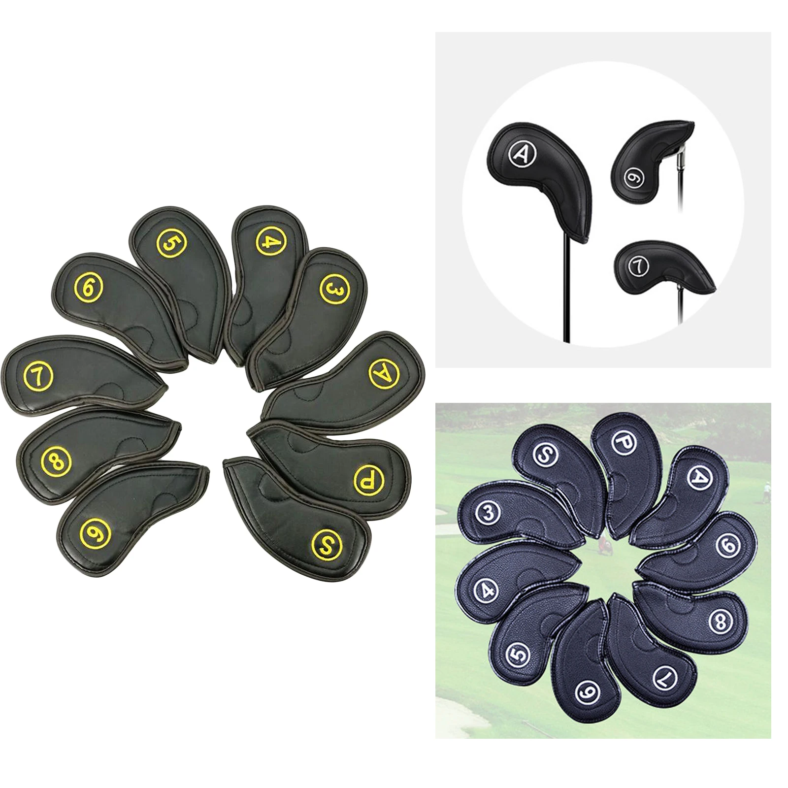 

10Pcs Golf Iron Head Covers Value Package Set Synthetic Leather Deluxe Club Headcover Protector for Glof Club