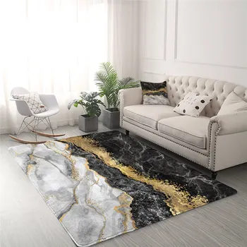 BlessLiving Luxury Area Rug For Living Room Gold Glitter Marble Center Rug Black Grey Modern Bedroom Carpet 122x183cm Drop Ship 2